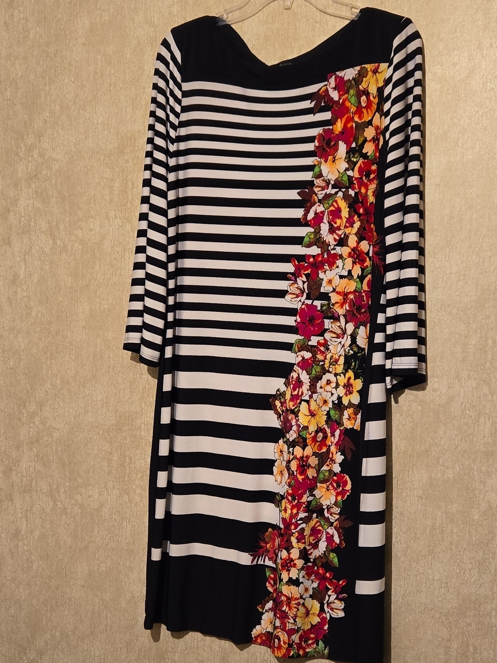 Apt. 9 Black & White Striped Midi Dress with Floral Side Panel
